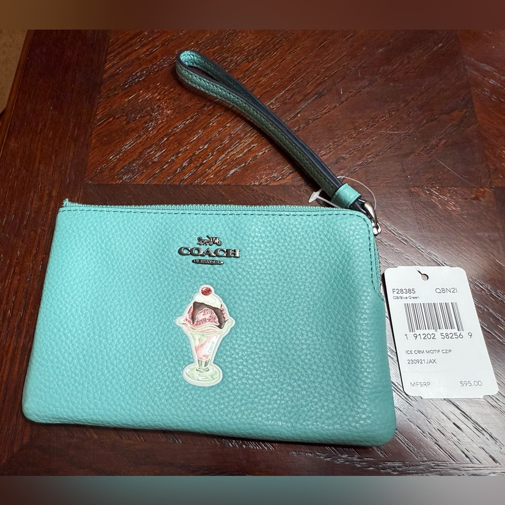 NWT Coach Ice Cream Motif Corner Zip Wristlet QB/Blue Green